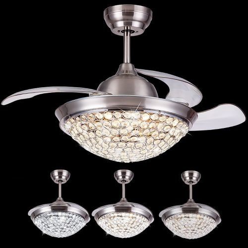  HAIXIANG Modern Crystal Remote Control Metal Ceiling Fan Lamp 42-inch Lighting Fan Chandelier Led Lights Fixture