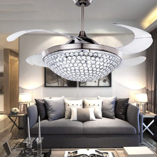  HAIXIANG Modern Crystal Remote Control Metal Ceiling Fan Lamp 42-inch Lighting Fan Chandelier Led Lights Fixture