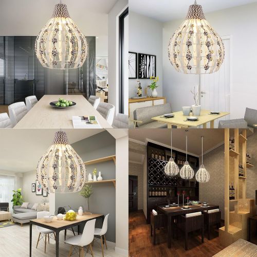  HAIXIANG Tropical Bamboo Chandelier Wicker Rattan Lamp Shades Weave Hanging Light DIY