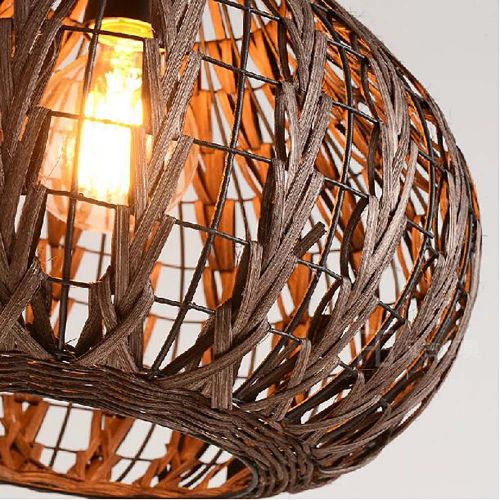  HAIXIANG Tropical Bamboo Chandelier DIY Wicker Rattan Lamp Shades Weave Hanging Light Coffee Color