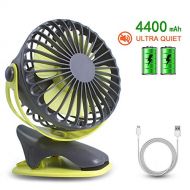 HALLO Gontar Clip-on Stroller Fan 4400 mAh Rechargeable Lithium Battery & USB Cable 360°Rotation Adjustable Speed-Operated Accessory for Baby, Car Seat, Gym, Travel, Treadmill