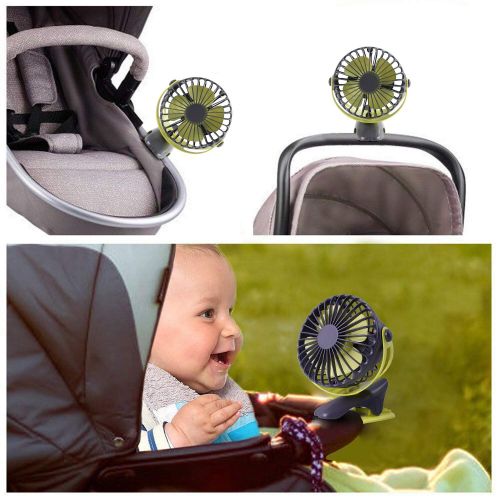  HALLO Gontar Clip-on Stroller Fan 4400 mAh Rechargeable Lithium Battery & USB Cable 360°Rotation Adjustable Speed-Operated Accessory for Baby, Car Seat, Gym, Travel, Treadmill