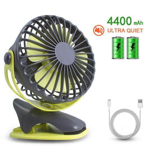  HALLO Gontar Clip-on Stroller Fan 4400 mAh Rechargeable Lithium Battery & USB Cable 360°Rotation Adjustable Speed-Operated Accessory for Baby, Car Seat, Gym, Travel, Treadmill