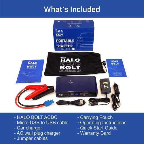  Halo Bolt 58830 Mwh Portable Phone Laptop Charger Car Jump Starter with AC Outlet and Car Charger - Blue Graphite