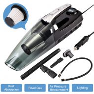 HALOViE Car Vacuum Cleaner, 4 in 1 Digital Car Air Compressor Pump DC-12V 120W 4000 Pa High Power Dry Wet Corded Car Cleaner Portable Handheld Vacuum with LED Light for Car Cleanin