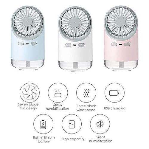  [아마존베스트]Hamkaw Mini Portable Fan with Spray Water 3 in 1 Multifunctional Silent Rechargeable Night Light Convenient for Home/Office/Camping/Car - White