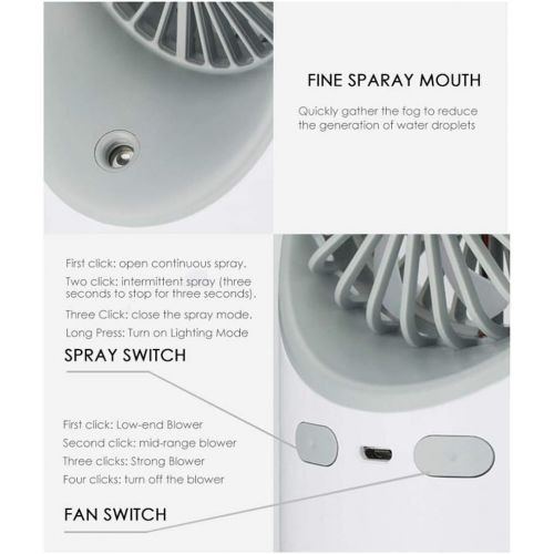  [아마존베스트]Hamkaw Mini Portable Fan with Spray Water 3 in 1 Multifunctional Silent Rechargeable Night Light Convenient for Home/Office/Camping/Car - White