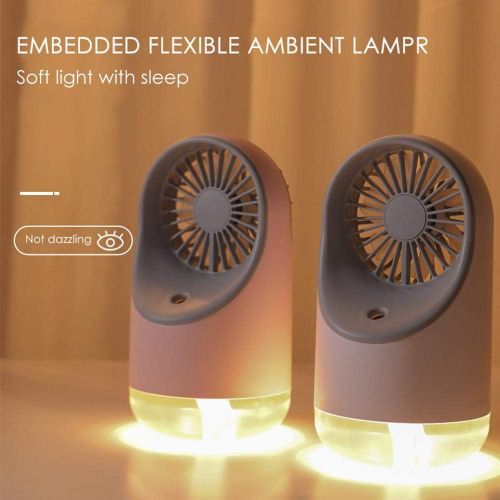  [아마존베스트]Hamkaw Mini Portable Fan with Spray Water 3 in 1 Multifunctional Silent Rechargeable Night Light Convenient for Home/Office/Camping/Car - White