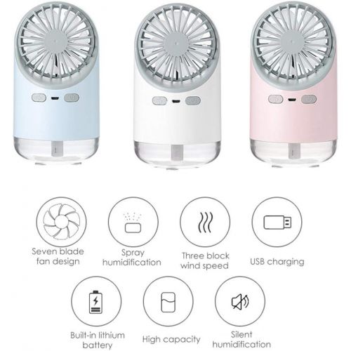  [아마존베스트]Hamkaw Mini Portable Fan with Spray Water 3 in 1 Multifunctional Silent Rechargeable Night Light Convenient for Home/Office/Camping/Car - White