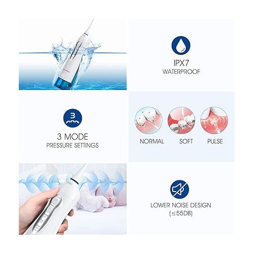  Water Flosser Professional Cordless Rechargeable Dental Oral Irrigator Water Jet for Teeth Braces Care with 8 Jet Tips for Travel and Home Use