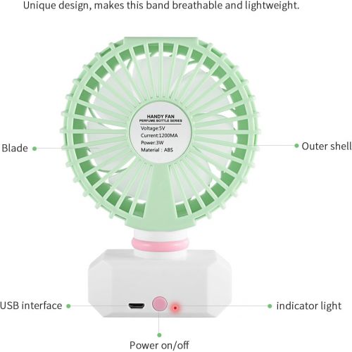  HANKCLES Mini Handheld Fan Perfume Series 3 Adjustable Speeds Setting Personal Portable Desktop Fan with USB Rechargeable (Mint Green)