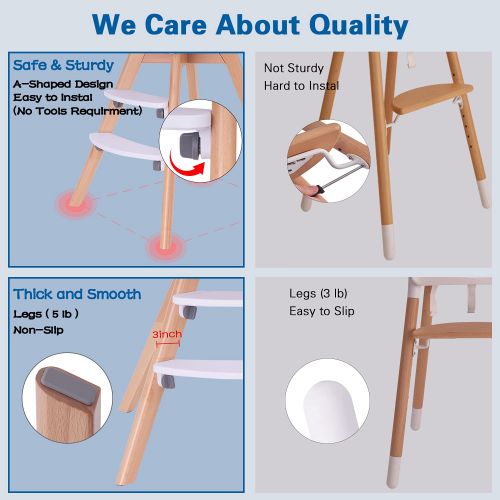  HAN-MM Baby High Chair with Removable Gray Tray, Wooden High Chair, Adjustable Legs, Harness, Feeding Baby High Chairs