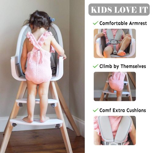  HAN-MM Baby High Chair with Removable Gray Tray, Wooden High Chair, Adjustable Legs, Harness, Feeding Baby High Chairs