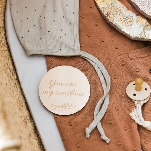  HAN-MM Baby Monthly Cards Wooden Cards, Double Sided Discs,Baby Gift Sets, Stickers Blocks, Set of 13: Includes 12 Cards (4.1 Inch) and 1 Customizable Birth Card(5.7 Inch) with Dra