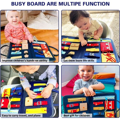  [아마존베스트]HAN-MM Busy Board Montessori Toys for Toddlers Foldable Sensory Toys Autism Toys Bag Design, Toddler Activity Board - Educational Learning Toys
