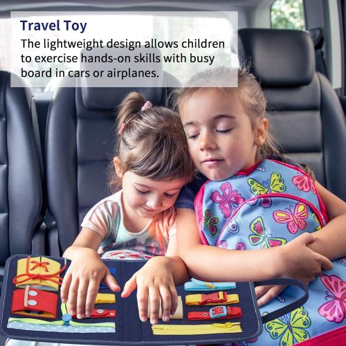  [아마존베스트]HAN-MM Busy Board Montessori Toys for Toddlers Foldable Sensory Toys Autism Toys Bag Design, Toddler Activity Board - Educational Learning Toys