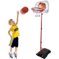 [아마존베스트]HANMUN Basketball Hoop for Kids Set Adjustable Portable Basketball Set 2-in-1 2019 TOP19044 Kids Basketball Stand Sport Game Play Set Net , Ball and air Pump Inclued 3+ Years Toddl