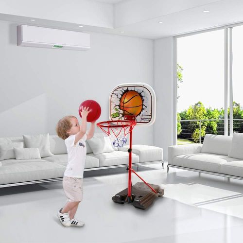  [아마존베스트]HANMUN Basketball Hoop for Kids Set Adjustable Portable Basketball Set 2-in-1 2019 TOP19044 Kids Basketball Stand Sport Game Play Set Net , Ball and air Pump Inclued 3+ Years Toddl
