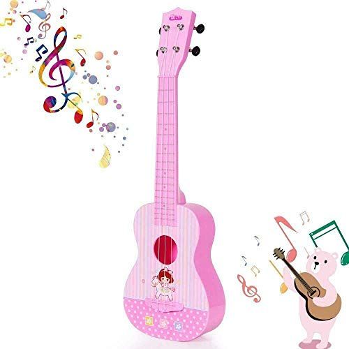  [아마존베스트]HANMUN Unicorn Musical Ukulele Guitar Toys - 23 Inch Pink Guitar with 4 Strings Musical Instruments Learning Educational Toys for Kids Children Adult Children (Pink) …