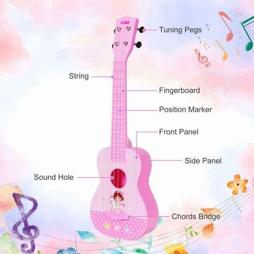  [아마존베스트]HANMUN Unicorn Musical Ukulele Guitar Toys - 23 Inch Pink Guitar with 4 Strings Musical Instruments Learning Educational Toys for Kids Children Adult Children (Pink) …