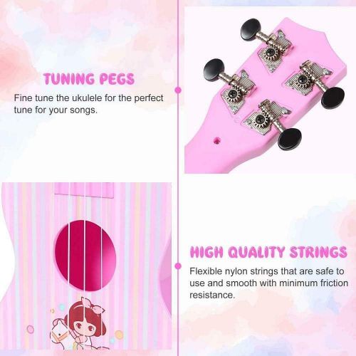  [아마존베스트]HANMUN Unicorn Musical Ukulele Guitar Toys - 23 Inch Pink Guitar with 4 Strings Musical Instruments Learning Educational Toys for Kids Children Adult Children (Pink) …