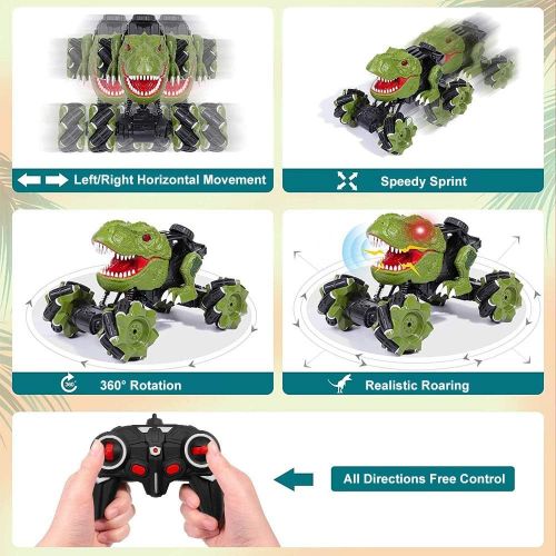  HANMUN Remote Control Car Dinosaur Toys - 2.4 GHz Monster Truck 360° Spins Stunt Car Rechargeable Cars Toys 45° Drift Outdoor for Boys Girls