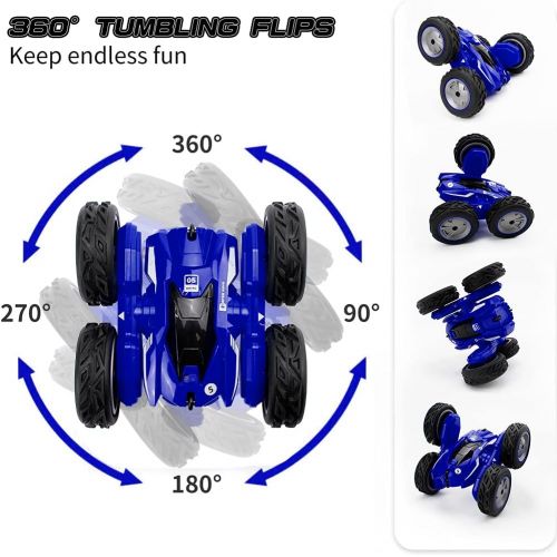  HANMUN Remote Control Car Stunt Car - 360° Rotating Racing Cars 4WD Double Sided Flips Spins RC Car 2.4GHz High Speed Off Road Vehicle with LED Headlights Gifts Toys for Boys Age 6-12 Yea