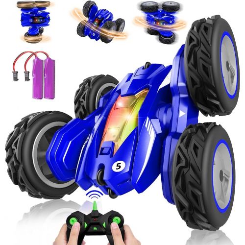  HANMUN Remote Control Car Stunt Car - 360° Rotating Racing Cars 4WD Double Sided Flips Spins RC Car 2.4GHz High Speed Off Road Vehicle with LED Headlights Gifts Toys for Boys Age 6-12 Yea