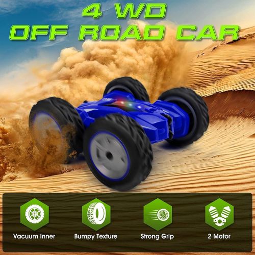  HANMUN Remote Control Car Stunt Car - 360° Rotating Racing Cars 4WD Double Sided Flips Spins RC Car 2.4GHz High Speed Off Road Vehicle with LED Headlights Gifts Toys for Boys Age 6-12 Yea