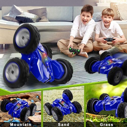  HANMUN Remote Control Car Stunt Car - 360° Rotating Racing Cars 4WD Double Sided Flips Spins RC Car 2.4GHz High Speed Off Road Vehicle with LED Headlights Gifts Toys for Boys Age 6-12 Yea