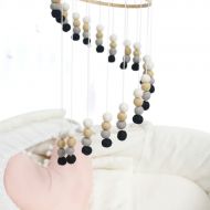 HAO JIE Baby Crib Mobile Crib Beeding Bed Bell Toy Hodler Gradient Black and White Set Gender Neutral Felt Ball Wooden Cot Mobile Felt DIY Craft Nursery Decor