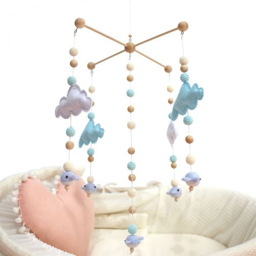  HAO JIE Baby Crib Mobile Crib Beeding Bed Bell Toy Hodler Gradient Black and White Set Gender Neutral Felt Ball Wooden Cot Mobile Felt DIY Craft Nursery Decor