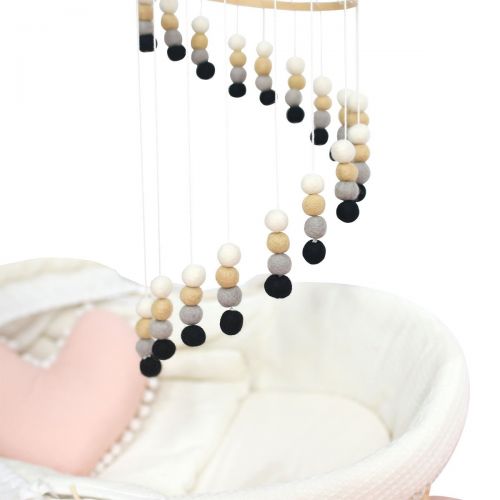  HAO JIE Baby Crib Mobile Crib Beeding Bed Bell Toy Hodler Gradient Black and White Set Gender Neutral Felt Ball Wooden Cot Mobile Felt DIY Craft Nursery Decor