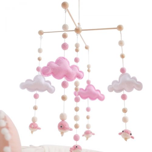  HAO JIE Baby Crib Mobile Crib Beeding Bed Bell Toy Hodler Gradient Black and White Set Gender Neutral Felt Ball Wooden Cot Mobile Felt DIY Craft Nursery Decor