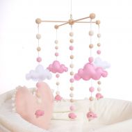 HAO JIE Baby Crib Mobiles for Girls Creative Hanging Toys Bed Bell Rattle Toys White and Pink Felt Balls Wooden...