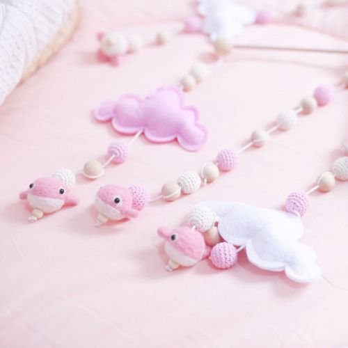  HAO JIE Baby Crib Mobiles for Girls Creative Hanging Toys Bed Bell Rattle Toys White and Pink Felt Balls Wooden...