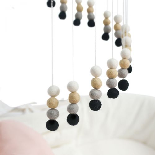  HAO JIE Baby Crib Mobiles for Girls Creative Hanging Toys Bed Bell Rattle Toys White and Pink Felt Balls Wooden...