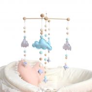 HAO JIE Baby Crib Mobile Bed Bell Rattle Toys White and Blue Cloud Cot Mobile Wooden Wind Chimes Tent Hanging Baby Boy Shower Gift Home Decor DIY Ornaments