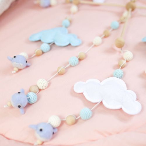  HAO JIE Baby Crib Mobile Bed Bell Rattle Toys White and Blue Cloud Cot Mobile Wooden Wind Chimes Tent Hanging Baby Boy Shower Gift Home Decor DIY Ornaments
