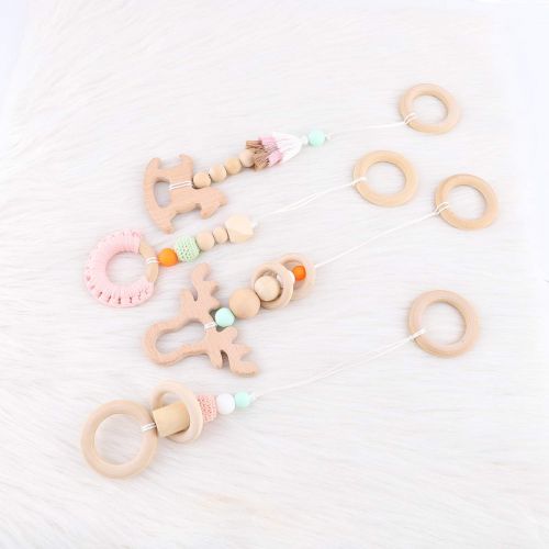  HAO JIE 4pc Wooden Baby Play Gym Mobiles Activity Gym Toys for Infant Wood Ring Cactus Handmade Rattles