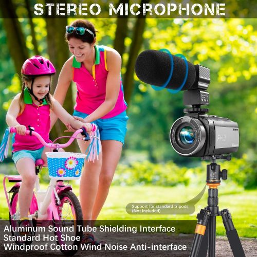  [아마존베스트]HAOHUNT Camcorder Video Vlogging HD Camera 36MP 1080P Digital Recorder, 3 Inch Touch Screen Camcorder with Rechargeable External Microphone, Remote Control, Stabilizer, 2 Batteries