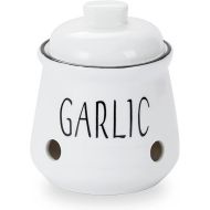 HAOTOP Garlic Keeper with Lid, Ceramic Mini Garlic Container Saver for Countertop, Keep Your Garlic Cloves Fresh