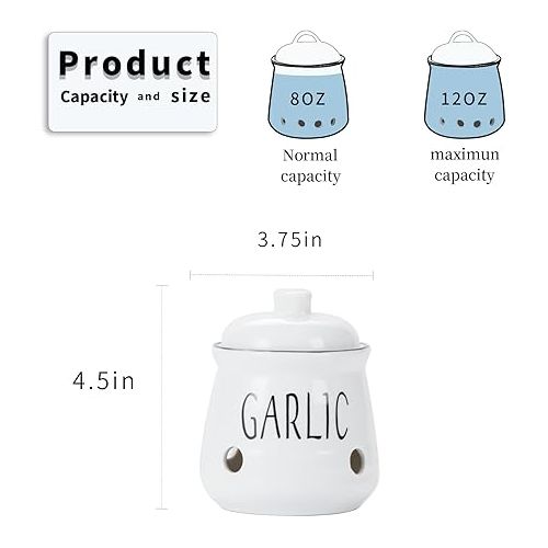  HAOTOP Garlic Keeper with Lid, Ceramic Mini Garlic Container Saver for Countertop, Keep Your Garlic Cloves Fresh