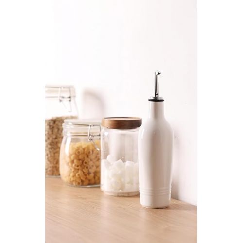  HAOTOP Ceramic Olive Oil Dispenser Bottle,Perfect for Storage of Oil or Vinegar,13 oz (White)