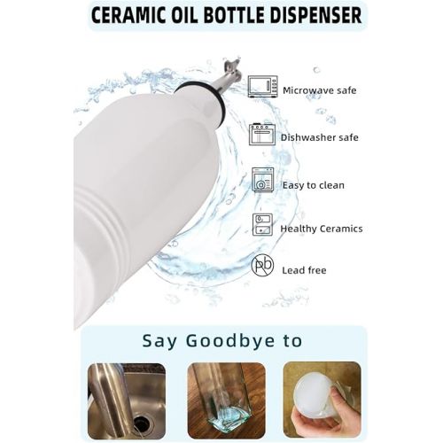  HAOTOP Ceramic Olive Oil Dispenser Bottle,Perfect for Storage of Oil or Vinegar,13 oz (White)