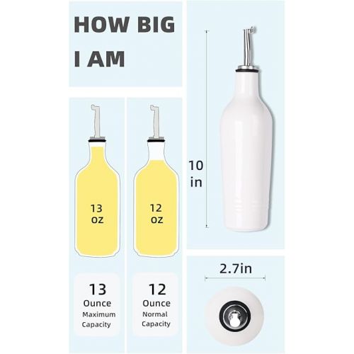  HAOTOP Ceramic Olive Oil Dispenser Bottle,Perfect for Storage of Oil or Vinegar,13 oz (White)