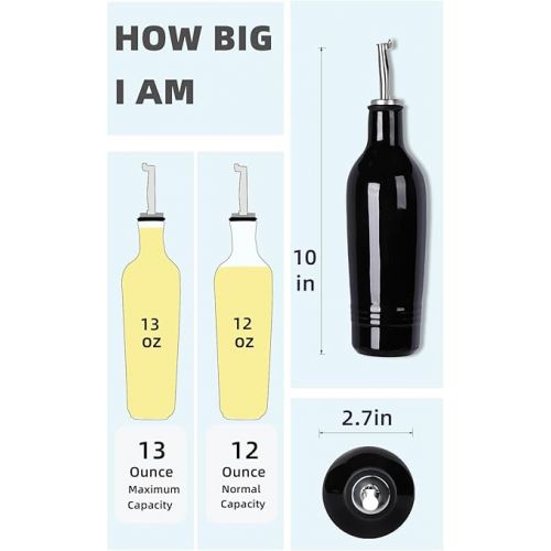  HAOTOP Ceramic Olive Oil Dispenser Bottle,Perfect for Storage of Oil or Vinegar,13 oz (Black)