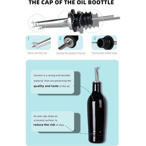  HAOTOP Ceramic Olive Oil Dispenser Bottle,Perfect for Storage of Oil or Vinegar,13 oz (Black)