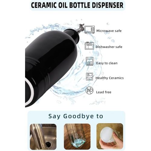  HAOTOP Ceramic Olive Oil Dispenser Bottle,Perfect for Storage of Oil or Vinegar,13 oz (Black)