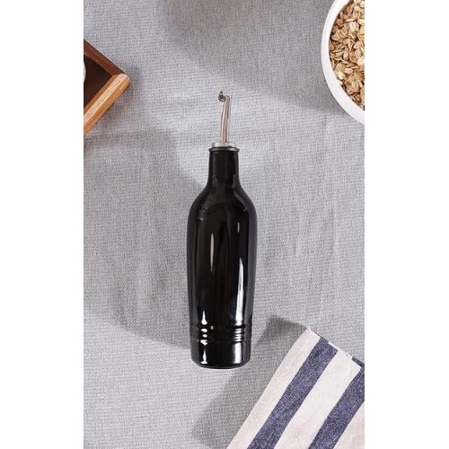  HAOTOP Ceramic Olive Oil Dispenser Bottle,Perfect for Storage of Oil or Vinegar,13 oz (Black)